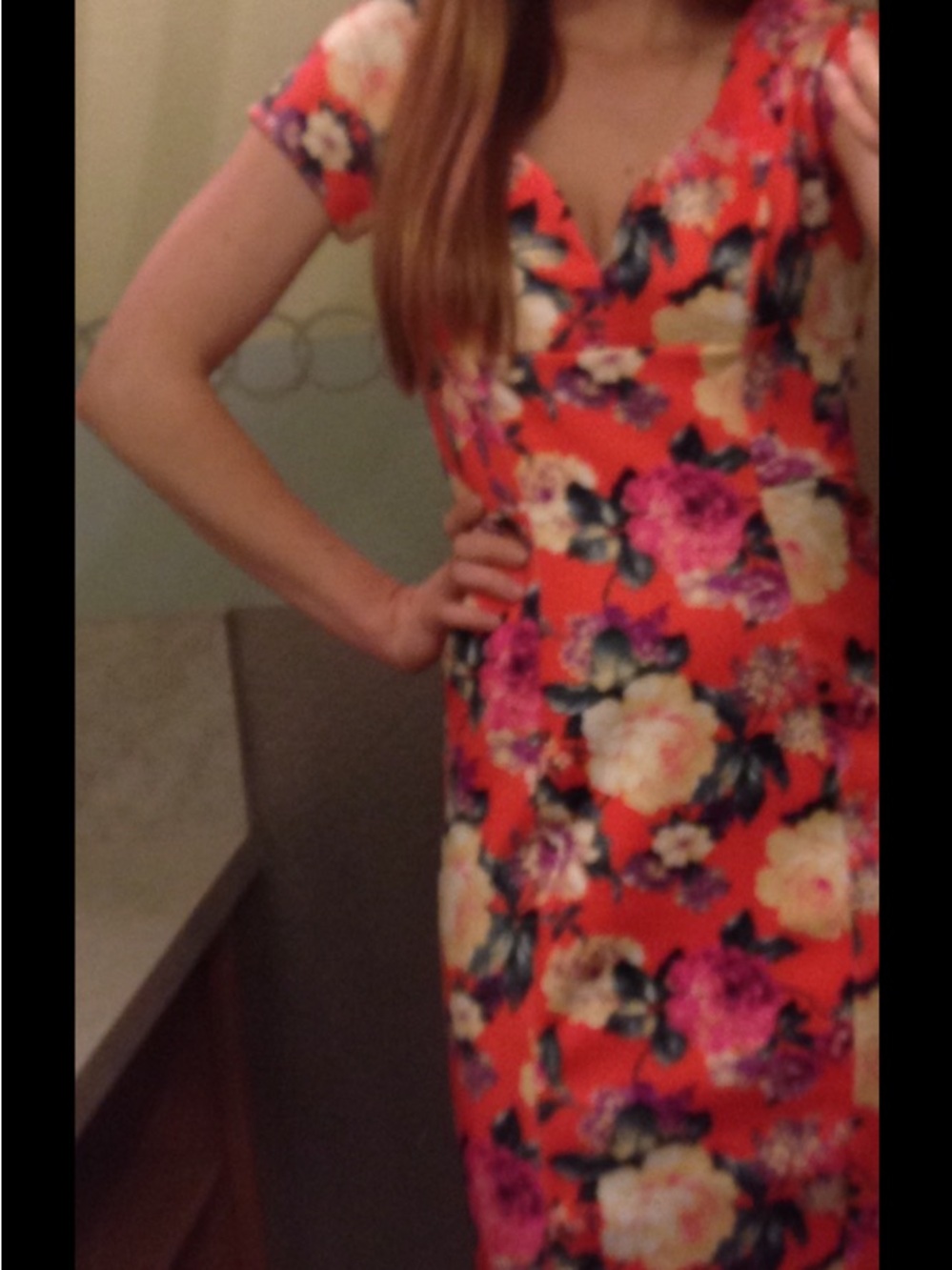 ASOS Orange Floral Midi Dress with Pink & Cream Blooms